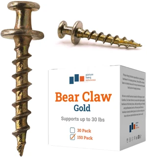 PHS Gold Bear Claw Hanger Screws, Holds 30 lb, 150 Pack for Drywall Bear claw hanging screws, holds D-rings, sawtooth, wire, keyholes in drywall, plaster, and wood studs PHS Gold Bear Claw Hanger Screws, Holds 30 lb, 150 Pack for Drywall Bear claw hanging screws, holds D-rings, sawtooth, wire, keyholes in drywall, plaster, and wood studs