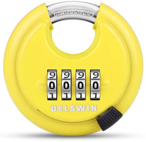 4 Digit Combination Disc Padlock with Hardened Steel Shackle Combo Lock for Sheds, Storage Unit, School Gym Locker and Fence (Yellow,1Pcs) 4 Digit Combination Disc Padlock with Hardened Steel Shackle Combo Lock for Sheds, Storage Unit, School Gym Locker and Fence (Yellow,1Pcs)