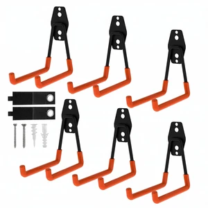 Garage Hooks, 6 Pack Medium Square Wall Hooks for Hanging Heavy Duty Ladders, Bikes, Tools Ideal for Garage, Garden, Basement Utility Room Storage (Orange) Garage Hooks, 6 Pack Medium Square Wall Hooks for Hanging Heavy Duty Ladders, Bikes, Tools Ideal for Garage, Garden, Basement Utility Room Storage (Orange)