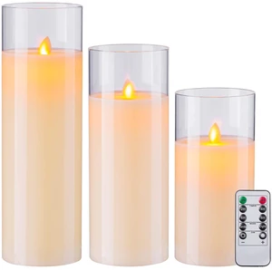 Pack of 3 Flameless Candles Battery Operated Real Wax Glass Flickering LED Candle Sets with Remote Control Cycling 24 Hours Timer (3" x 8" 10" 12") Pack of 3 Flameless Candles Battery Operated Real Wax Glass Flickering LED Candle Sets with Remote Control Cycling 24 Hours Timer (3" x 8" 10" 12")