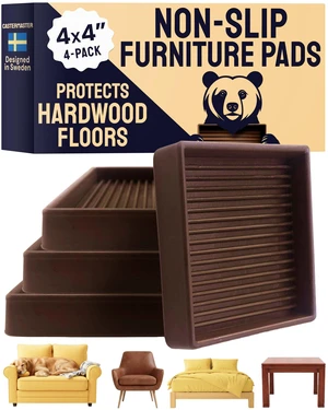 Non-Slip Furniture Pads - 4x4 in Brown, 4 Pack Square rubber caster cups - anti-skid - Use for heavy sofas, beds & chairs on hardwood floors Non-Slip Furniture Pads - 4x4 in Brown, 4 Pack Square rubber caster cups - anti-skid - Use for heavy sofas, beds & chairs on hardwood floors