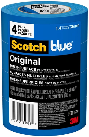 Original Multi-Surface Painter's Tape 1.5 Inch Wide, 4 Rolls 1.41 in x 60 yd, Blue Paint Tape, Protects Surfaces and Removes Easily, Painting Tape for Indoor and Outdoor Use - Painters Masking Tape Original Multi-Surface Painter's Tape 1.5 Inch Wide, 4 Rolls 1.41 in x 60 yd, Blue Paint Tape, Protects Surfaces and Removes Easily, Painting Tape for Indoor and Outdoor Use - Painters Masking Tape