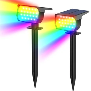 Solar Color Changing Spot Lights Outdoor Waterproof Colored RGB Solar Powered Landscape Lights for Yard 7 Lighting Modes Multicolor Solar Spotlights for Pathway Garden Outside (2 Pack) Solar Color Changing Spot Lights Outdoor Waterproof Colored RGB Solar Powered Landscape Lights for Yard 7 Lighting Modes Multicolor Solar Spotlights for Pathway Garden Outside (2 Pack)