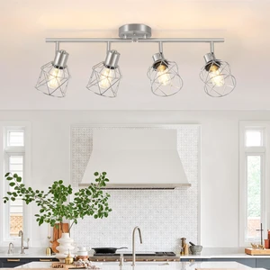 4-Light Kitchen Lighting Fixtures, Adjustable Multi-Directional Brushed Nickel Track Ceiling Light, Semi Flush Mount Ceiling Spotlight with Wire Cages for Living Room, Bedroom, Hallway 4-Light Kitchen Lighting Fixtures, Adjustable Multi-Directional Brushed Nickel Track Ceiling Light, Semi Flush Mount Ceiling Spotlight with Wire Cages for Living Room, Bedroom, Hallway