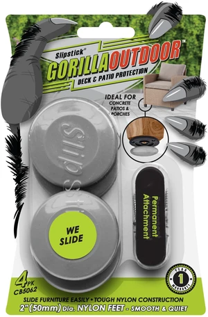 Gorilla Outdoor 2 Inch Furniture Sliders/Screw on Nylon Glide Floor Protectors (Set of 4 Glides) for Carpet and Hard Surface Sliding on Outdoor & Indoor Floors Gorilla Outdoor 2 Inch Furniture Sliders/Screw on Nylon Glide Floor Protectors (Set of 4 Glides) for Carpet and Hard Surface Sliding on Outdoor & Indoor Floors