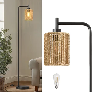 66" Black Floor Lamp for Living Room, Boho Floor Lamp with LED Bulb, Rattan Shade, Foot Switch, Industrial Tall Standing Lamp for Bedroom, Dining Room, Study Room, Office 66" Black Floor Lamp for Living Room, Boho Floor Lamp with LED Bulb, Rattan Shade, Foot Switch, Industrial Tall Standing Lamp for Bedroom, Dining Room, Study Room, Office