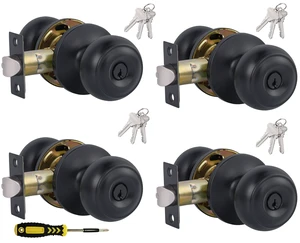 (4 Pack) Entry Door Knobs with Lock and Keyed Alike, Interior/Exterior Flat Ball Door Locks for Bedroom/Bathroom/Front/Offic Doors, Matte Black Finish (4 Pack) Entry Door Knobs with Lock and Keyed Alike, Interior/Exterior Flat Ball Door Locks for Bedroom/Bathroom/Front/Offic Doors, Matte Black Finish