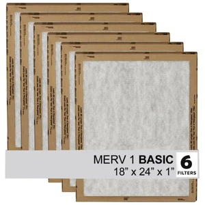 18x24x1 Air Filter, 3M MERV 1 HVAC AC Furnace Filter Replacement, 6-Pack (Actual Size 17.81x23.81x0.88 in) 18x24x1 Air Filter, 3M MERV 1 HVAC AC Furnace Filter Replacement, 6-Pack (Actual Size 17.81x23.81x0.88 in)