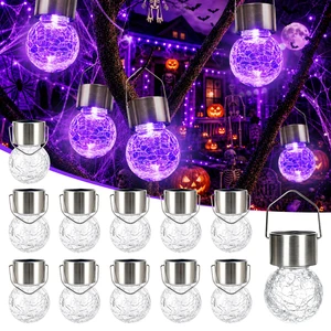 Halloween Solar Lights Outdoor Solar Hanging Lanterns Outside 12PC Purple, Halloween Tree Decoration, Solar Powered, Waterproof, Crackle Glass, Graden Decor, Gifts for Women, Ornaments Halloween Solar Lights Outdoor Solar Hanging Lanterns Outside 12PC Purple, Halloween Tree Decoration, Solar Powered, Waterproof, Crackle Glass, Graden Decor, Gifts for Women, Ornaments