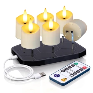 6 Pack Rechargeable Tea Light Candles with Remote, 2/4/6/8H Timer With 6-slot charging base, matched remote supports timer, dimmable brightness, flicker & steady light modes for home decor 6 Pack Rechargeable Tea Light Candles with Remote, 2/4/6/8H Timer With 6-slot charging base, matched remote supports timer, dimmable brightness, flicker & steady light modes for home decor