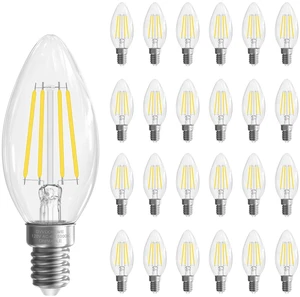 Candelabra Light Bulbs 40 watt Equivalent, Dimmable LED E12 Bulb, 24 Pack 5000K Daylight White E12 Base B10 Candle Light Bulb for Chandelier, Ceiling Fan, 90+CRI, 400LM, Clear Glass Candelabra Light Bulbs 40 watt Equivalent, Dimmable LED E12 Bulb, 24 Pack 5000K Daylight White E12 Base B10 Candle Light Bulb for Chandelier, Ceiling Fan, 90+CRI, 400LM, Clear Glass