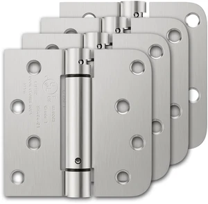 4 Pack Self Closing Door Hinges, 4 Inch Spring Loaded Hinges with Square & 5/8'' Radius Corners, Adjustable Tension for Garage, Front Door, for Left and Right Hand Door, UL Listed 4 Pack Self Closing Door Hinges, 4 Inch Spring Loaded Hinges with Square & 5/8'' Radius Corners, Adjustable Tension for Garage, Front Door, for Left and Right Hand Door, UL Listed