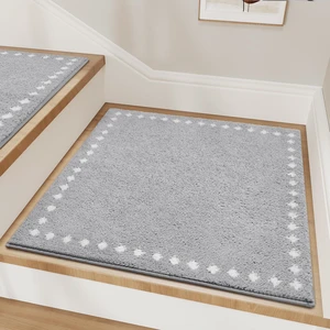 Plush Square Stair Treads Landing-Mat Non Slip Indoor 31"x31" Grey Soft Stair Runners for Wooden Steps, Landing Rug-Stair Carpet Treads Reusable for Kids Elders and Pets, Washable Stair Rugs Plush Square Stair Treads Landing-Mat Non Slip Indoor 31"x31" Grey Soft Stair Runners for Wooden Steps, Landing Rug-Stair Carpet Treads Reusable for Kids Elders and Pets, Washable Stair Rugs