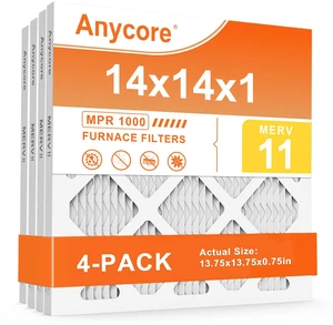 14x14x1 Air Filter 4 Pack MERV 11 HVAC AC Furnace Pleated Air Filters for Home Office MPR 1000 FPR 7 (Actual Size: 13.75x13.75x0.75 inch) 14x14x1 Air Filter 4 Pack MERV 11 HVAC AC Furnace Pleated Air Filters for Home Office MPR 1000 FPR 7 (Actual Size: 13.75x13.75x0.75 inch)