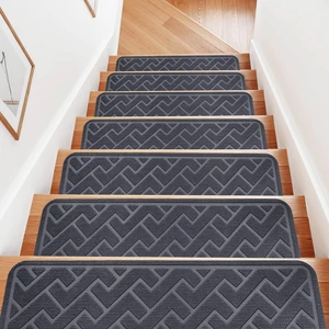 15 Pack 8"×30" Non Slip Stair Treads for wooden steps, Stair Runner, Gray Stair Treads, Stair Runner and Carpet for Stairs Feature TPE Non-slip Backing for Safe Traction 15 Pack 8"×30" Non Slip Stair Treads for wooden steps, Stair Runner, Gray Stair Treads, Stair Runner and Carpet for Stairs Feature TPE Non-slip Backing for Safe Traction