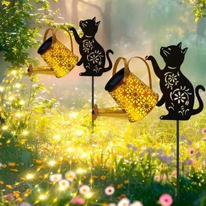 Solar Garden Lights Outdoor Decor, Cat Watering Can Lights for Yard, 2 Pack Cat Silhouette Watering Can with Cascading Fairy Lights, Waterproof Metal Yard Decor for Patio, Lawn and Garden Solar Garden Lights Outdoor Decor, Cat Watering Can Lights for Yard, 2 Pack Cat Silhouette Watering Can with Cascading Fairy Lights, Waterproof Metal Yard Decor for Patio, Lawn and Garden