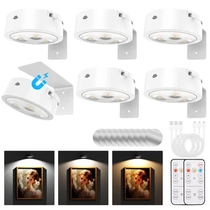 Picture Lights for Wall, Rechargeable Battery Operated Wireless Magnetic Painting Lights with Remote Dimmable and Timer, Wall Decor Lights with 3 Lighting Modes for Art Display (White, 6Pack) Picture Lights for Wall, Rechargeable Battery Operated Wireless Magnetic Painting Lights with Remote Dimmable and Timer, Wall Decor Lights with 3 Lighting Modes for Art Display (White, 6Pack)