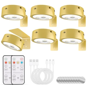 6-Pack Picture Lights for Wall, Rechargeable Battery Operated Wireless Magnetic Painting Lights with Remote Dimmable and Timer, Wall Decor Lights with 3 Lighting Modes for Art Display (Gold) 6-Pack Picture Lights for Wall, Rechargeable Battery Operated Wireless Magnetic Painting Lights with Remote Dimmable and Timer, Wall Decor Lights with 3 Lighting Modes for Art Display (Gold)
