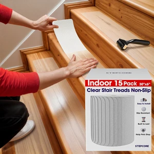 Clear Non Slip Stair Treads for Wooden Steps Indoor 30"x6" 15-Pack Peel Stick Stair Treads Self Adhesive Transparent Step Covers Stair Grip Tape for Dogs, Kids by Clear Non Slip Stair Treads for Wooden Steps Indoor 30"x6" 15-Pack Peel Stick Stair Treads Self Adhesive Transparent Step Covers Stair Grip Tape for Dogs, Kids by