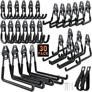Steel Garage Hooks - 30Pack Anti-Slip Coating, Black Wall Mount Hooks for Bikes, Garden Tools, Ladders, Hose, Bulk Items Ropes, Garage Tool Organizer with Extension Cord Wrap Steel Garage Hooks - 30Pack Anti-Slip Coating, Black Wall Mount Hooks for Bikes, Garden Tools, Ladders, Hose, Bulk Items Ropes, Garage Tool Organizer with Extension Cord Wrap