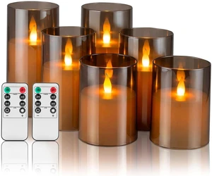 Flameless Candles with Remote, Set of 6 LED Pillar Candles (3" D x 4" 5" 6" H), Realistic Climbing Flame Battery Powered Candles for Home Wedding Christmas (Smoky Grey Ivory) Flameless Candles with Remote, Set of 6 LED Pillar Candles (3" D x 4" 5" 6" H), Realistic Climbing Flame Battery Powered Candles for Home Wedding Christmas (Smoky Grey Ivory)