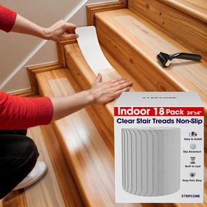 Clear Non Slip Stair Treads for Wooden Steps Indoor 24"x4" 18-Pack Peel Stick Stair Treads Self Adhesive Transparent Step Covers Stair Grip Tape for Dogs, Kids by Clear Non Slip Stair Treads for Wooden Steps Indoor 24"x4" 18-Pack Peel Stick Stair Treads Self Adhesive Transparent Step Covers Stair Grip Tape for Dogs, Kids by