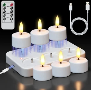 Rechargeable Tea Lights Candles Remote Timer Charging Base White Flameless LED Tealight Candles Battery Operated,Christmas Wedding Decor,Electric tea lights,Fake candle,6 Pack,1.57 x 1.85 in Rechargeable Tea Lights Candles Remote Timer Charging Base White Flameless LED Tealight Candles Battery Operated,Christmas Wedding Decor,Electric tea lights,Fake candle,6 Pack,1.57 x 1.85 in