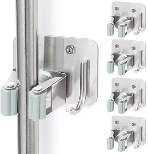 Broom Holder Wall Mount Screw Drilling, Sturdy Heavy Duty Stainless Steel Mop Gripper Rack Perforated, Perfect for Laundry Room Organizer, Fit with Laundry Kitchen Garage Garden Storage System Broom Holder Wall Mount Screw Drilling, Sturdy Heavy Duty Stainless Steel Mop Gripper Rack Perforated, Perfect for Laundry Room Organizer, Fit with Laundry Kitchen Garage Garden Storage System