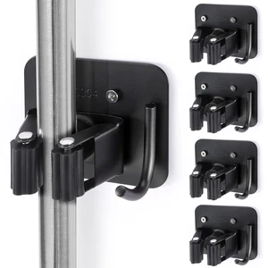 Stainless Steel Broom Holder, Heavy Duty, Rust Resistant, 4 Gripper Positions with 4 Hooks, Black Stainless Steel Broom Holder, Heavy Duty, Rust Resistant, 4 Gripper Positions with 4 Hooks, Black