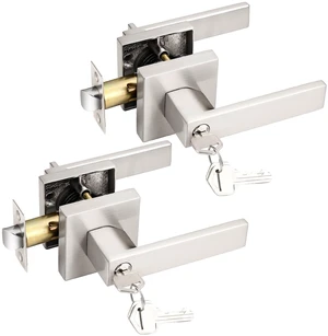 Entry Door Levers Brushed Nickel with Different Keys, Heavy Duty Hardware for Exterior Front and Back Door,Lockable, Keyed Entrance Lock,Universal Handling,Transitional Style, 2 Pack Entry Door Levers Brushed Nickel with Different Keys, Heavy Duty Hardware for Exterior Front and Back Door,Lockable, Keyed Entrance Lock,Universal Handling,Transitional Style, 2 Pack