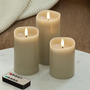 Beige LED Real Wax Flameless Battery-Operated Pillar Flickering Candles Home Decor Flameless Candles with Remote and Timer 3D Flickering Flame, Melted Edge, 3" x 4",5",6", Set of 3,Christmas Decor Beige LED Real Wax Flameless Battery-Operated Pillar Flickering Candles Home Decor Flameless Candles with Remote and Timer 3D Flickering Flame, Melted Edge, 3" x 4",5",6", Set of 3,Christmas Decor