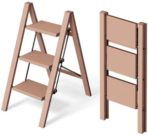 3 Step Stool Foldable Ladder,Aluminum Step Ladder Folding Lightweight Stable Stool with Wide Non-Slip Pedals, 330lbs Bearing Capacity Ladder for Office,Home,Kitchen-Light Pink 3 Step Stool Foldable Ladder,Aluminum Step Ladder Folding Lightweight Stable Stool with Wide Non-Slip Pedals, 330lbs Bearing Capacity Ladder for Office,Home,Kitchen-Light Pink