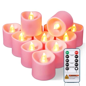 Pink Flameless LED Votive Tealight Candles & Timer Remote, 12Pack Battery operated, 400+ hour runtime, 2/4/6/8h timer, warm white flicker glow, flicker/steady mode, for wedding decor Pink Flameless LED Votive Tealight Candles & Timer Remote, 12Pack Battery operated, 400+ hour runtime, 2/4/6/8h timer, warm white flicker glow, flicker/steady mode, for wedding decor