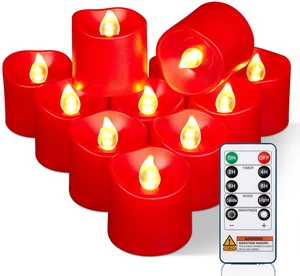 Red Flameless LED Votive Tealight Candles & Timer Remote, 12Pack Battery operated, 400+ hour runtime, 2/4/6/8h timer, warm white flicker glow, flicker/steady mode, for wedding decor Red Flameless LED Votive Tealight Candles & Timer Remote, 12Pack Battery operated, 400+ hour runtime, 2/4/6/8h timer, warm white flicker glow, flicker/steady mode, for wedding decor