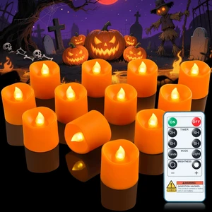 Orange Flameless LED Votive Tealight Candles & Timer Remote,12Pack Battery operated, 400+ hour runtime, 2/4/6/8h timer, warm white, flicker/steady mode, for halloween, Thanksgiving decor Orange Flameless LED Votive Tealight Candles & Timer Remote,12Pack Battery operated, 400+ hour runtime, 2/4/6/8h timer, warm white, flicker/steady mode, for halloween, Thanksgiving decor