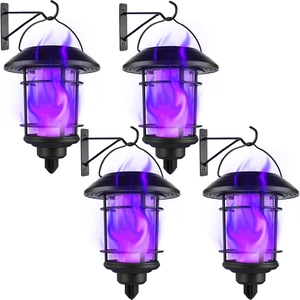 Solar Purple Flame Wall Lanterns, Outdoor Halloween Hanging Lights, Flickering Flame LED Auto On/Off Wall Mounted Sconce Lights with Hooks, Waterproof for Garage Stair Patio Porch, 4 Pack Solar Purple Flame Wall Lanterns, Outdoor Halloween Hanging Lights, Flickering Flame LED Auto On/Off Wall Mounted Sconce Lights with Hooks, Waterproof for Garage Stair Patio Porch, 4 Pack