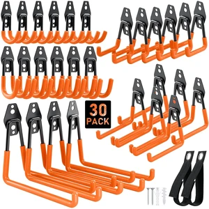 Steel Garage Hooks - 30Pack Anti-Slip Coating, Orange Wall Mount Hooks for Bikes, Garden Tools, Ladders, Hose, Bulk Items Ropes, Garage Tool Organizer with Extension Cord Wrap Steel Garage Hooks - 30Pack Anti-Slip Coating, Orange Wall Mount Hooks for Bikes, Garden Tools, Ladders, Hose, Bulk Items Ropes, Garage Tool Organizer with Extension Cord Wrap