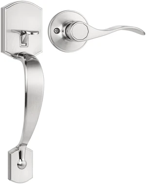 Brushed Nickel Front Door Handle, Exterior Door Handles No Lock Zinc Alloy, 250,000 Cycles Durability, No Extra Drilling, Entry Door Lock with Reversible Handle Brushed Nickel Front Door Handle, Exterior Door Handles No Lock Zinc Alloy, 250,000 Cycles Durability, No Extra Drilling, Entry Door Lock with Reversible Handle