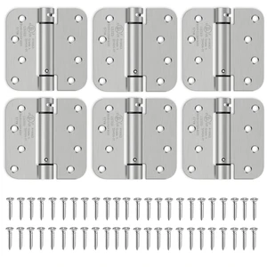 4 Inch Self Closing Door Hinges, 5/8" Radius Corners Spring Loaded Hinges for Exterior, Garage, Front and Back Door, UL Listed, for Left and Right Hand Door, Brushed Nickel, 6 Pack 4 Inch Self Closing Door Hinges, 5/8" Radius Corners Spring Loaded Hinges for Exterior, Garage, Front and Back Door, UL Listed, for Left and Right Hand Door, Brushed Nickel, 6 Pack