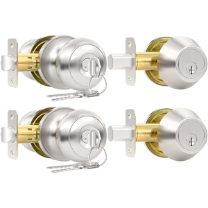 2 Pack Front Door Lock Set, Keyed Alike Exterior Door Lock Set with Deadbolt, Single Cylinder Deadbolt Lock and Entry Door Knob Set,Round Ball Brushed Nickel Door Knobs with Lock and Keys 2 Pack Front Door Lock Set, Keyed Alike Exterior Door Lock Set with Deadbolt, Single Cylinder Deadbolt Lock and Entry Door Knob Set,Round Ball Brushed Nickel Door Knobs with Lock and Keys
