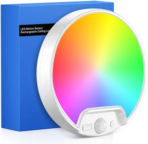 RGB Rechargeable Shower Motion Sensor Ceiling Light with Remote Wireless Battery Operated Ceiling Light with 10 Colors Changing, for Basement, Pantry, Cabinet, Hallway, Stairs, Shed, Garage RGB Rechargeable Shower Motion Sensor Ceiling Light with Remote Wireless Battery Operated Ceiling Light with 10 Colors Changing, for Basement, Pantry, Cabinet, Hallway, Stairs, Shed, Garage