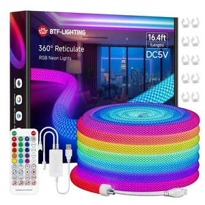 16.4FT WS2812B IC RGB Addressable Neon Rope Strip Kit DC5V IP67 360 Degree Round Reticulate Pattern Chasing Color WS2811 Flexible Rope Light with Bluetooth controller(No Adapter) 16.4FT WS2812B IC RGB Addressable Neon Rope Strip Kit DC5V IP67 360 Degree Round Reticulate Pattern Chasing Color WS2811 Flexible Rope Light with Bluetooth controller(No Adapter)