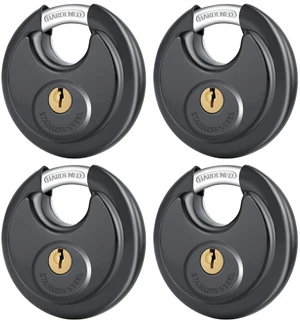 4 Pack Black Keyed Padlock, 3/8 Inch Shackle Stainless Steel Disc Storage Locks with Keys for Outdoor Use 4 Pack Black Keyed Padlock, 3/8 Inch Shackle Stainless Steel Disc Storage Locks with Keys for Outdoor Use
