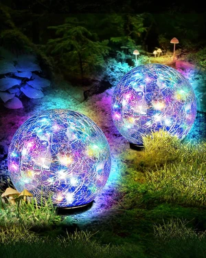 Garden Solar Ball Lights Outdoor Waterproof, 50 LED Cracked Glass Globe Solar Power Ground Lights for Path Yard Patio Lawn, Outdoor Decoration Landscape Colorful(2 Pack 4.7'') Garden Solar Ball Lights Outdoor Waterproof, 50 LED Cracked Glass Globe Solar Power Ground Lights for Path Yard Patio Lawn, Outdoor Decoration Landscape Colorful(2 Pack 4.7'')