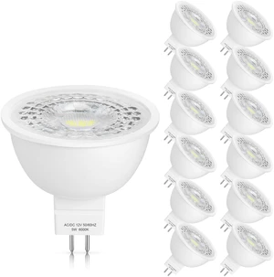 12 Pack MR16 LED Bulbs 5W GU5.3 12V Spotlights, 6000K Cool White 50W Halogen Equivalent, Non-Dimmable, 45° Beam Angle, 450lm, Landscape, Recessed, Track Lighting, Low Voltage, Bi-Pin Base 12 Pack MR16 LED Bulbs 5W GU5.3 12V Spotlights, 6000K Cool White 50W Halogen Equivalent, Non-Dimmable, 45° Beam Angle, 450lm, Landscape, Recessed, Track Lighting, Low Voltage, Bi-Pin Base