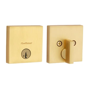 Downtown Deadbolt Lock, Satin Brass Square Exterior Keyed Front Entry Door, Pick Resistant SmartKey Rekey Security, Single Cylinder Dead Bolt Downtown Deadbolt Lock, Satin Brass Square Exterior Keyed Front Entry Door, Pick Resistant SmartKey Rekey Security, Single Cylinder Dead Bolt