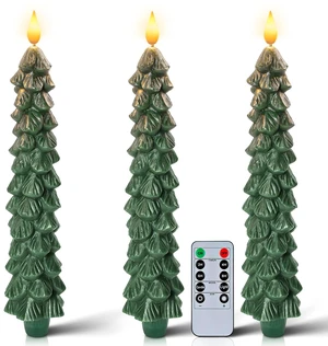 3 Pcs Christmas Tree Candles with Remote, Waxy Flameless Taper Candles Flickering, Green LED Candlesticks Battery Operated for New Year Celebration Holiday Decorations 9.7 Inches 3 Pcs Christmas Tree Candles with Remote, Waxy Flameless Taper Candles Flickering, Green LED Candlesticks Battery Operated for New Year Celebration Holiday Decorations 9.7 Inches