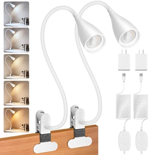 2 PCS Reading Light for Book in Bed,Clip on Light Reading Lamp with Adapter 5 Color Modes 10 Brightness, Eye-Caring Clip on Desk Lamp Book Light for Reading in Bed Headboard Bedside Bedroom (White) 2 PCS Reading Light for Book in Bed,Clip on Light Reading Lamp with Adapter 5 Color Modes 10 Brightness, Eye-Caring Clip on Desk Lamp Book Light for Reading in Bed Headboard Bedside Bedroom (White)