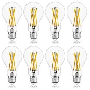100W Eq Dimmable A21 LED, 1600LM, 2700K, E26, 8P 12W, CRI90, clear glass, instant on, no flicker, for table lamps, bedroom, living room, dining room 100W Eq Dimmable A21 LED, 1600LM, 2700K, E26, 8P 12W, CRI90, clear glass, instant on, no flicker, for table lamps, bedroom, living room, dining room