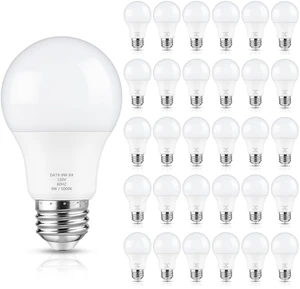A19 LED Light Bulb 60W Equivalent, Dimmable 5000K Daylight White 900LM, Efficient 9W Bight White LED Bulb Energy Saving, 85+ CRI, E26 Standard Base Lightbulb for Bedroom Living Room, 30-Pack A19 LED Light Bulb 60W Equivalent, Dimmable 5000K Daylight White 900LM, Efficient 9W Bight White LED Bulb Energy Saving, 85+ CRI, E26 Standard Base Lightbulb for Bedroom Living Room, 30-Pack